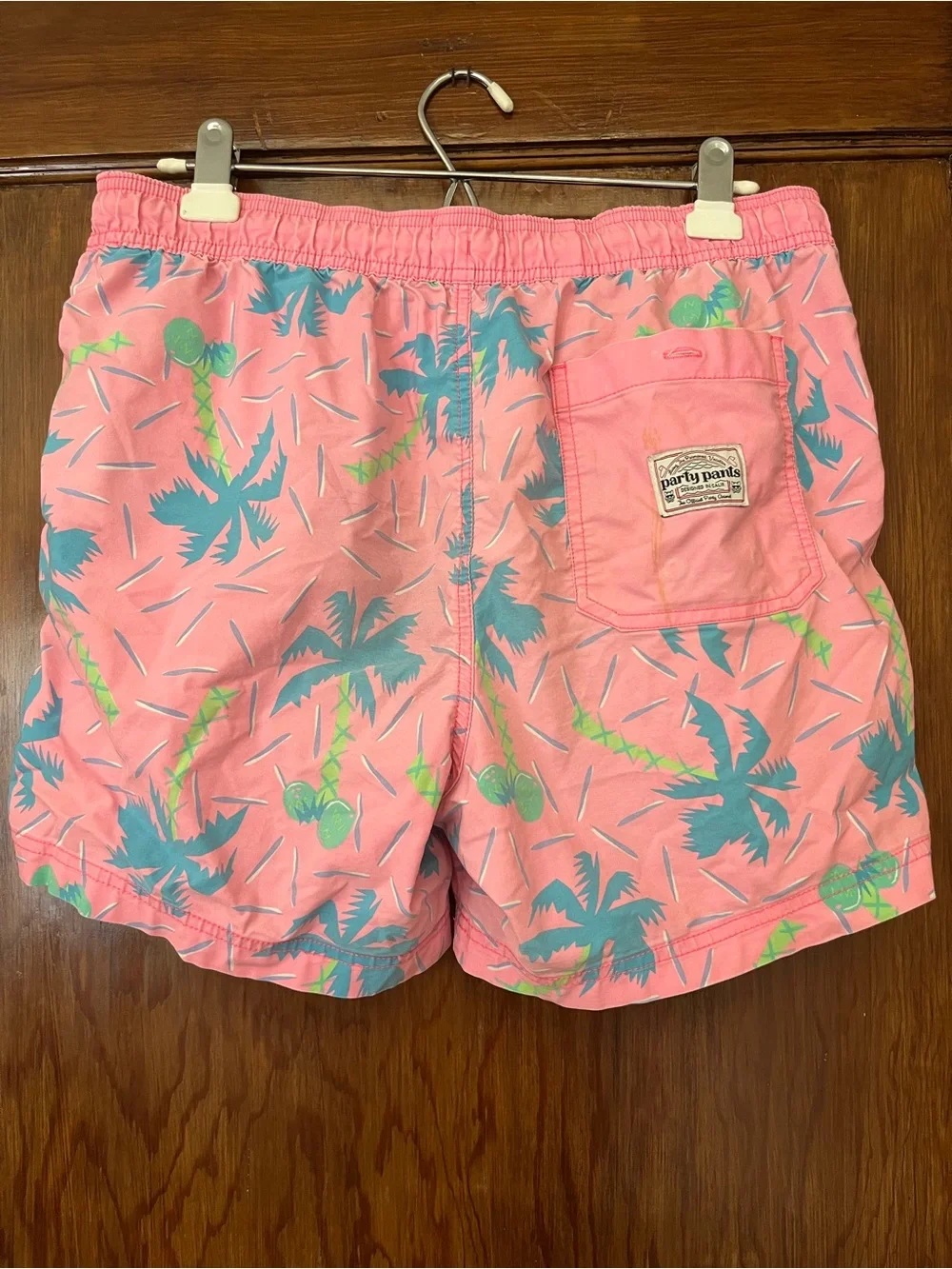 Party Pants Men's Pink Tropical Swim Trunks with Palm Print